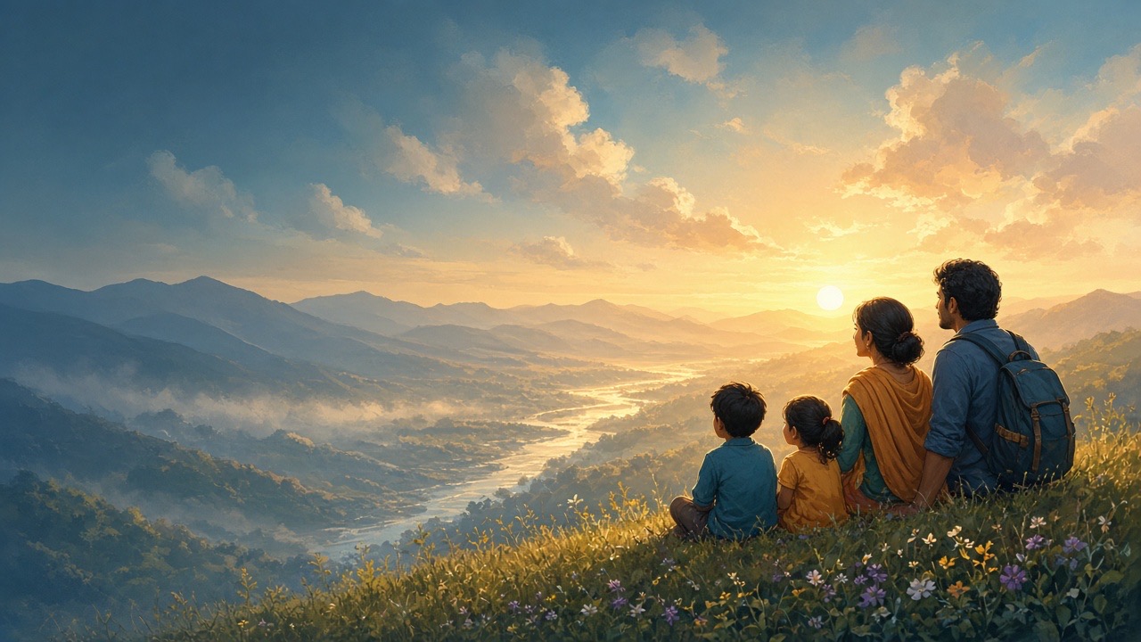 A family looking out over a valley together